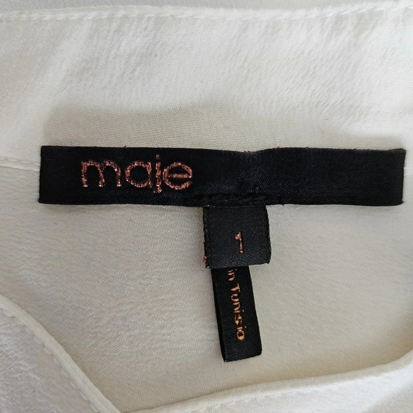 Maje Blouse Silk Ivory Ruffle Button Up Collared Long Sleeve Top Shirt - Picture 6 of 8